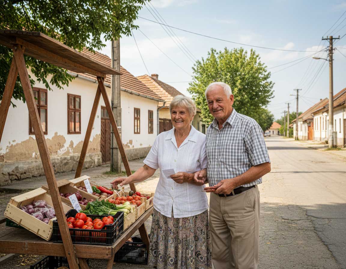 Lebenshaltungskosten Ungarn – Rentner beim Einkaufen auf dem Markt in Westungarn
